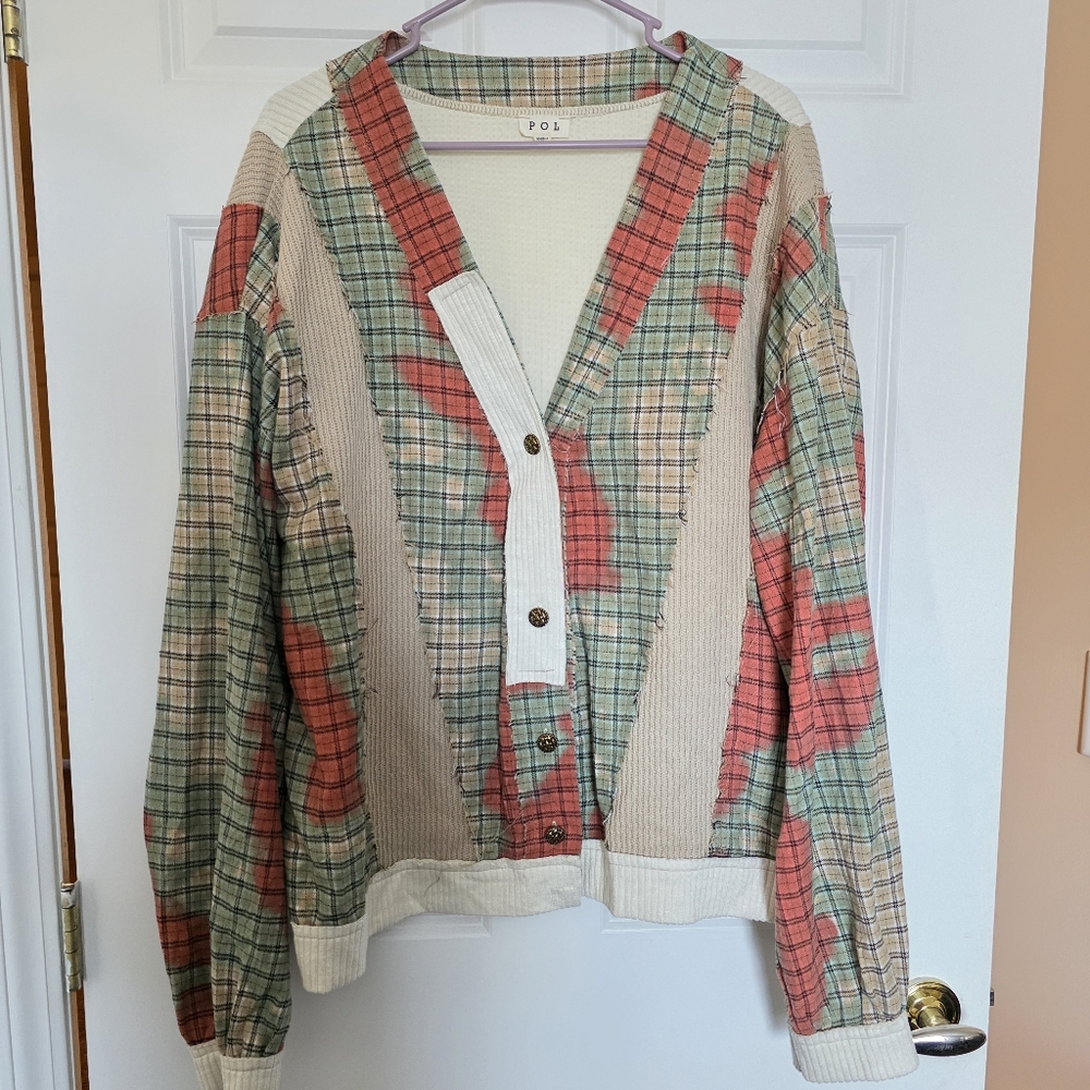 POL Women's Multicolor Plaid OversizedTop Medium